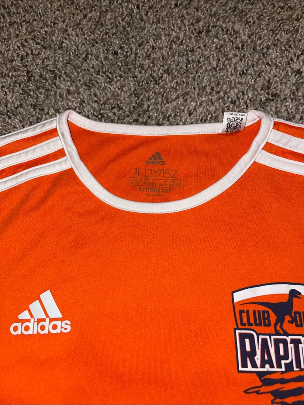 adidas Kids Orange Short Sleeve Club Raptor Jersey with White Trim